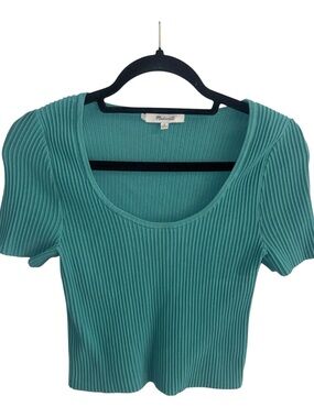 Madewell Teal Ribbed Scoop Neck Short Sleeve Top